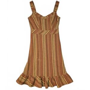 Axcess Women's Size 6 Linen Apron Style Sundress Retro 70s Style Brown Orange
